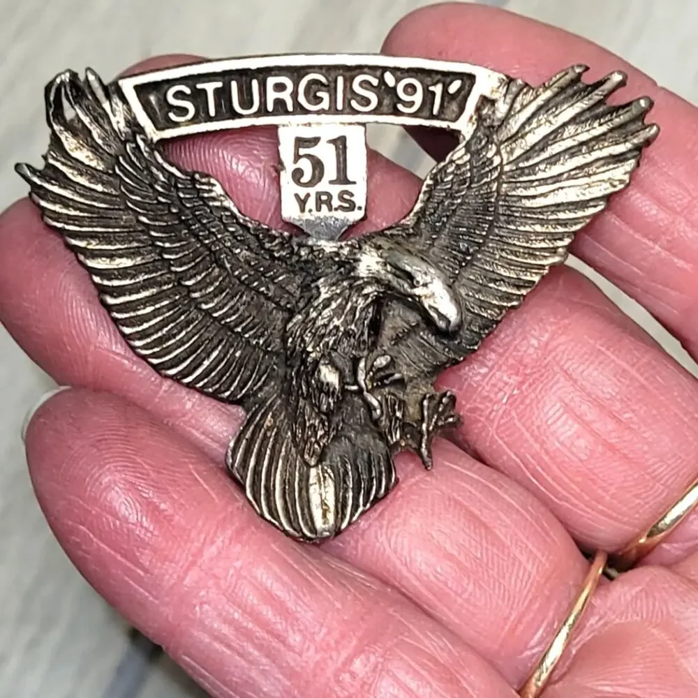 Vtg Sturgis '91 Eagle Pin Gold 51 Years Hat Tie Lapel Jacket Motorcycle Rally